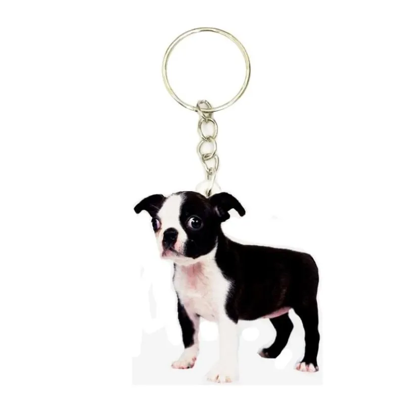 Boston Terrier Akrilik Köpek Keying Moda Sevimli Takılar Anahtarlıklar Erkek Anahtar Zincir Ring Erkek Arkadaş Hediye Kadınlar için Hediye2503