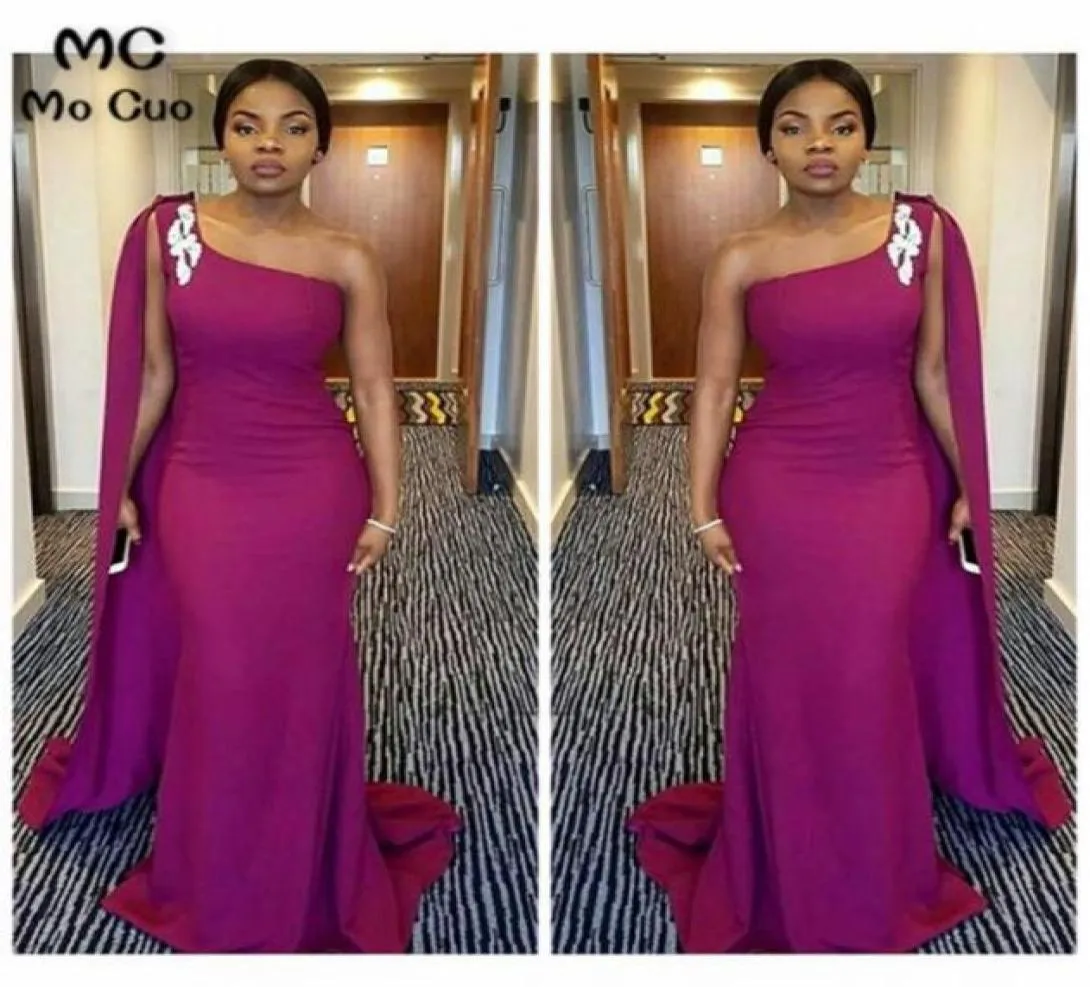 2021 One Shoulder African Mermaid Bridesmaid Dresses Long Elastic Satin Prom Gowns Evening Dress Plus Size Custom Made Sleeveless 7687335