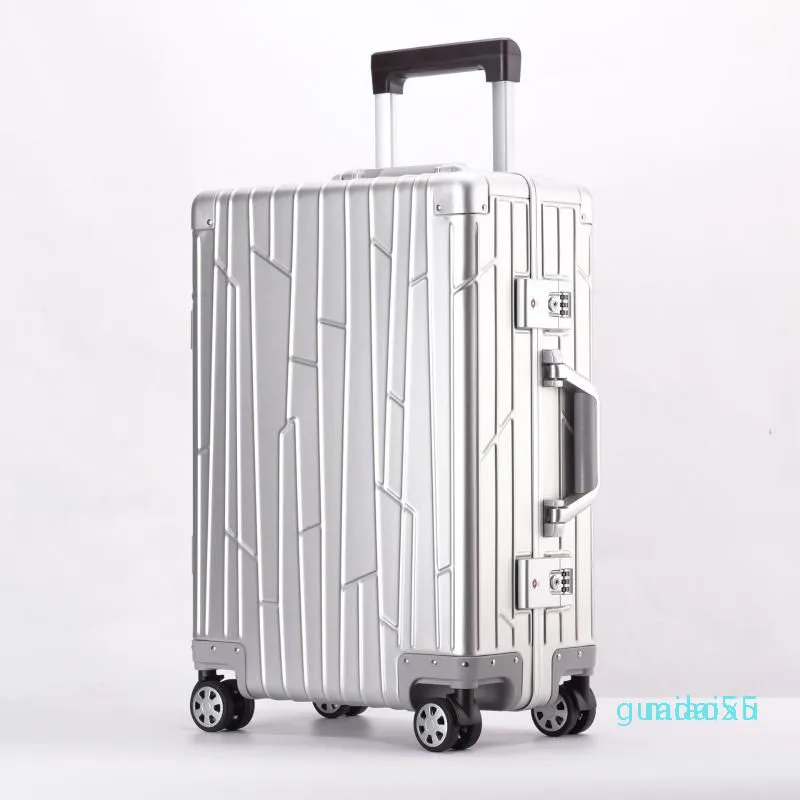 Suitcases 20''24''Pure Aluminum Shell Suitcase On Wheels Trolley Luggage Lock Mala Valise De Voyage Avec Roulettes