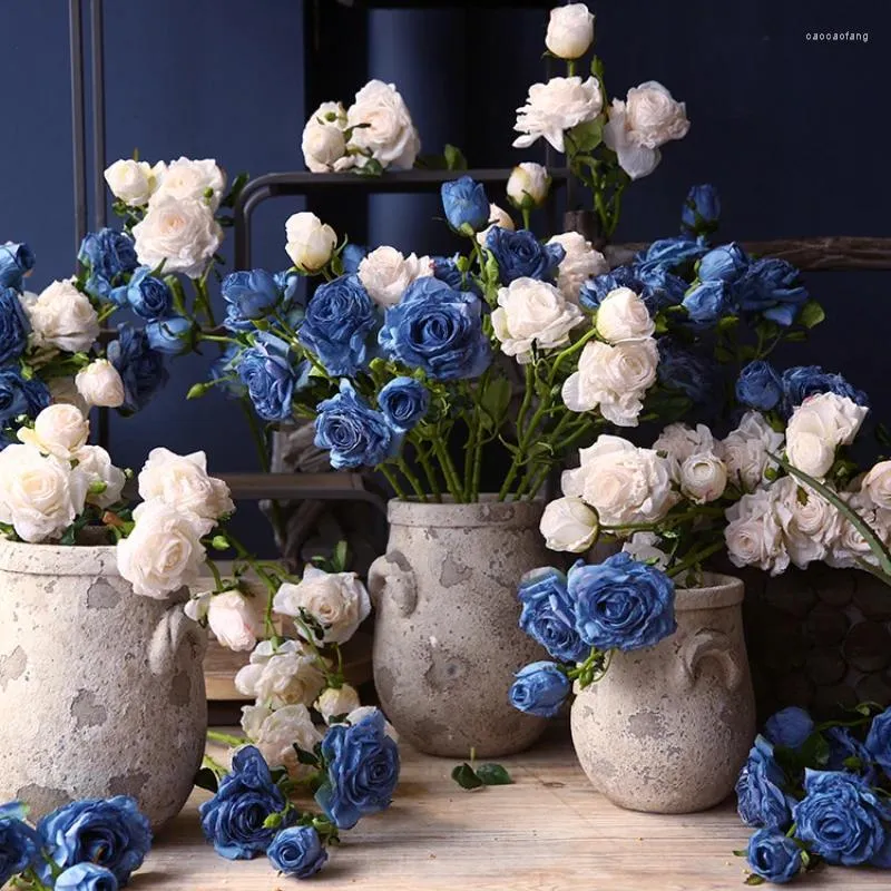 Декоративные цветы, картина маслом с обожженным краем, имитация лунного цветка, розы, поддельные винтажные цветы для гостиной, стола