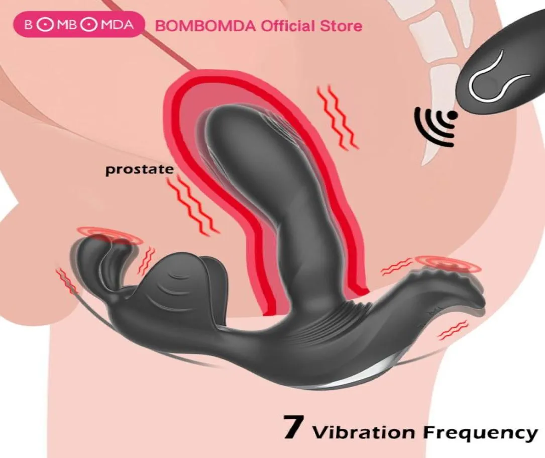 Vibrador anal Control remoto inalámbrico Enchufe Masajeador de próstata masculino Escroto Masaje testicular Butt Plug Juguetes sexuales anales para hombres Gay Y3434914