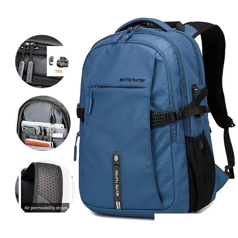 Laptoptaschen Rucksack Freizeit Schwarz Polyester Männer Große Anti-Diebstahl-Taschen für 15,6-Zoll-Drop-Lieferung Computer Networking Computer Accesso Otw0M