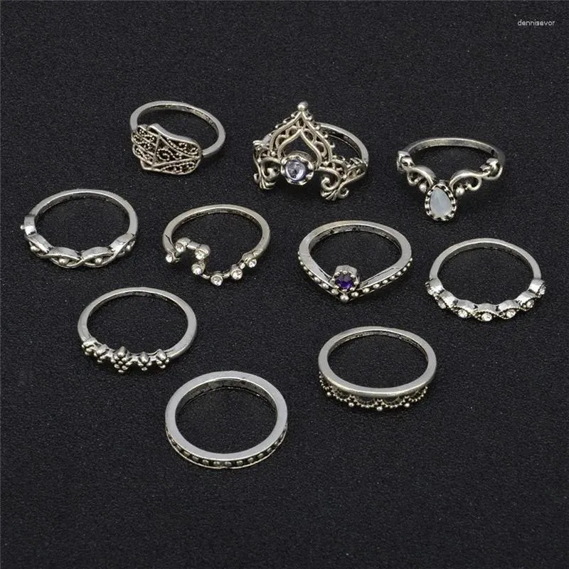 Cluster-Ringe 10 teile/satz Gold Farbe Retro Geschnitzte Blumen Midi Ring Sets Für Frauen Silber Boho Strand Vintage Türkische Punk knuckle