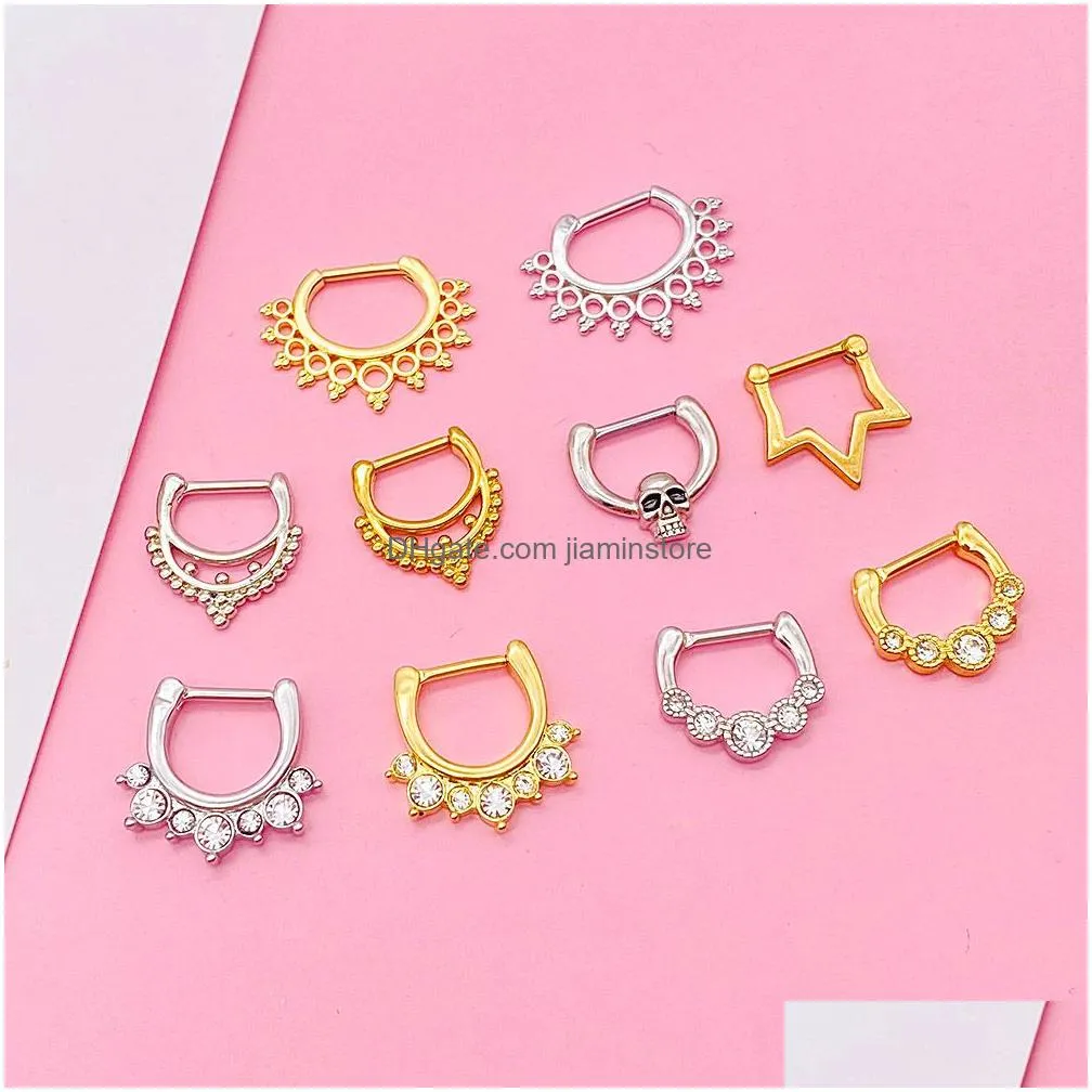 Nose Rings Studs Stainless Steel Septum Clicker Ring Cartilage Helix Tragus Hoop Daith Earrings Hinged Segment Piercing Drop Delivery Dhgkj