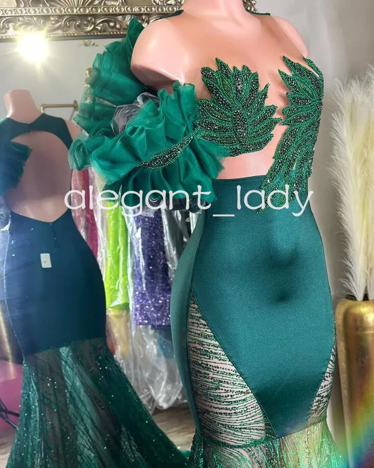 Emerald Green Sparkly Evening Formal Dresses Poison Ivy Gown luxury Diamond  Crystal Gillter Black Girl Prom Gala Gown 2024