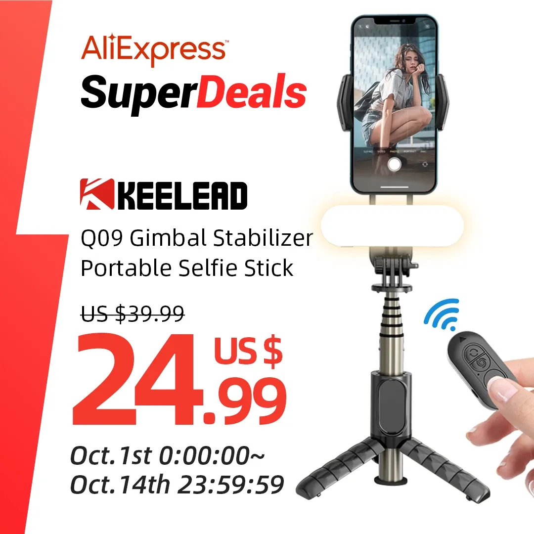 Gimbal Q09 Stabilisateur de cardan Selfie Stick Trépied avec lumière de remplissage sans fil Bluetooth pour smartphone HUAWEI Xiaomi IPhone 13