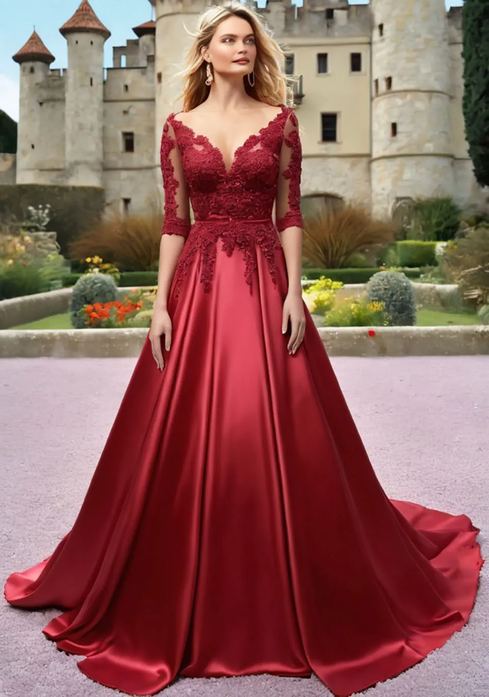 DHgate Prom Dresses Dark Red Evening Gown Party Formal Custom Zipper Lace Up Plus Size New A Line Satin Applique V Neck With Half Sleeve Wedding Party Events