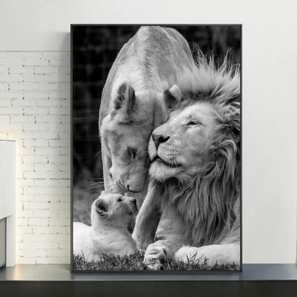 African Lions Family Black And White Canvas Art Posters Prints Animals Paintings On The Wall Pictures Home Decor259U