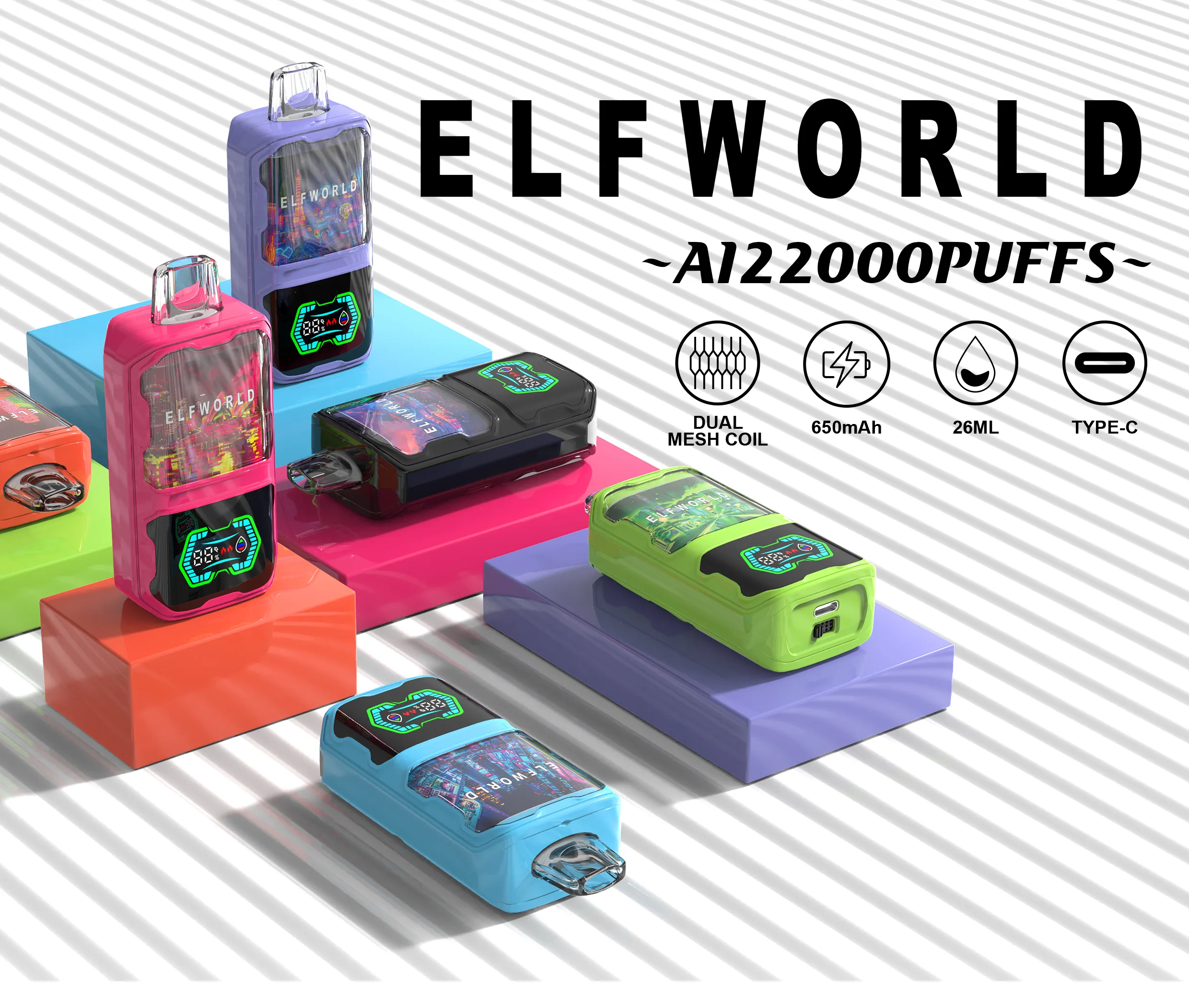 ELF WORLD Puff 22000 20000 22K 20K 15K Puffs Vapes jetables E Cigarette Elf World Razz Bar Desechable Vaper Tornado