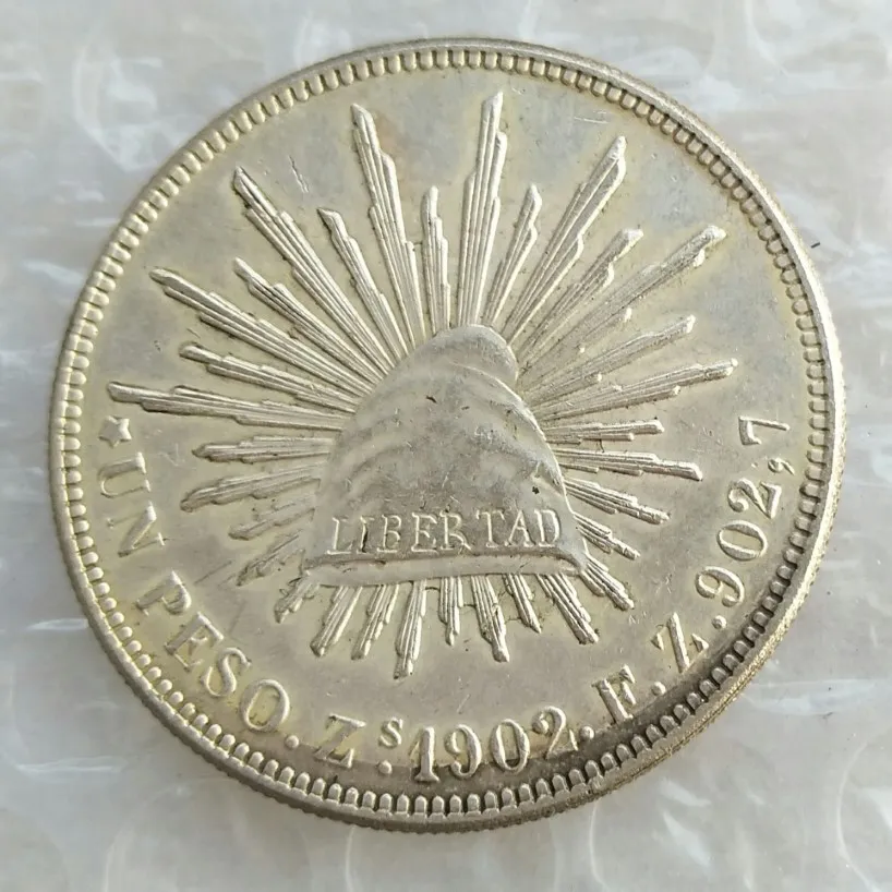 Mo 1uncirculated 1902 Mexico 1 Peso Silver Foreign Coin Högkvalitativ mässing Craft Ornament267J