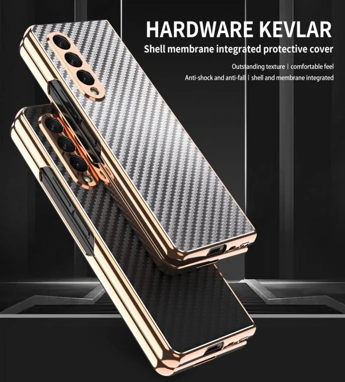 Plating Metal Cases For Samsung Galaxy Z Fold3 Fold 3 5G Case Tempered Glass Screen Hinge Protection Hard Cover2711253