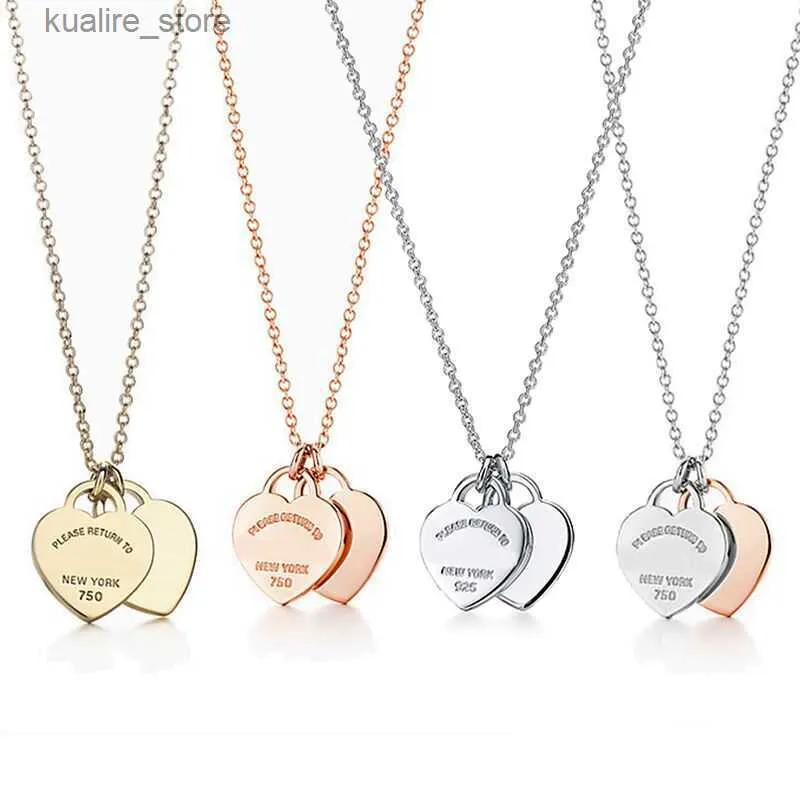 Pendant Necklaces Fashion Classic 925 Sterling Silver Necklace Double Heart necklace man women party wedding jewelry high quality with box L240311