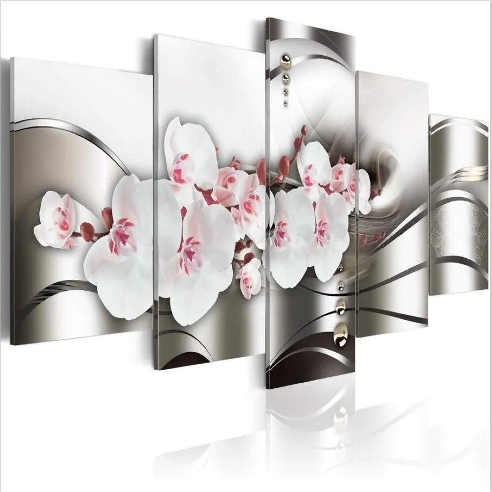 Vacker orkidno ram5pcs set säljer skönhet av orkidé modern hemvägg dekor målning canvas tryck konst hd tryck målning242o