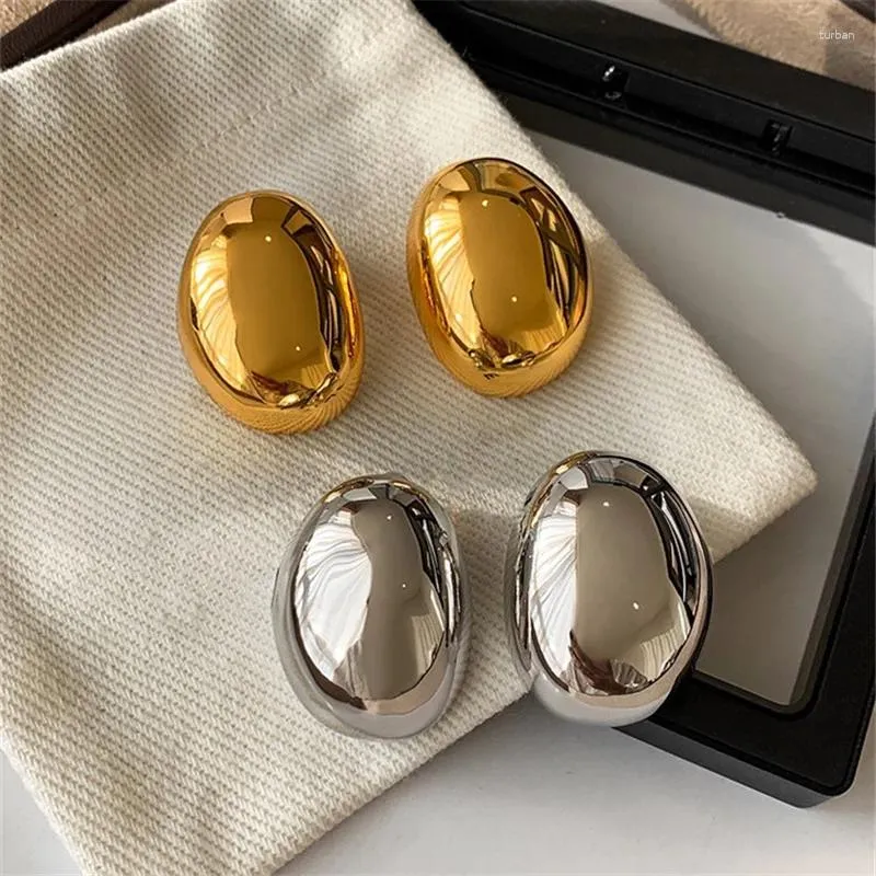 Stud Earrings 2024 Fashion Metal Smooth Big Oval For Women Exaggerated Hollow Ball Geometric Earring Korean Jewelry Gift