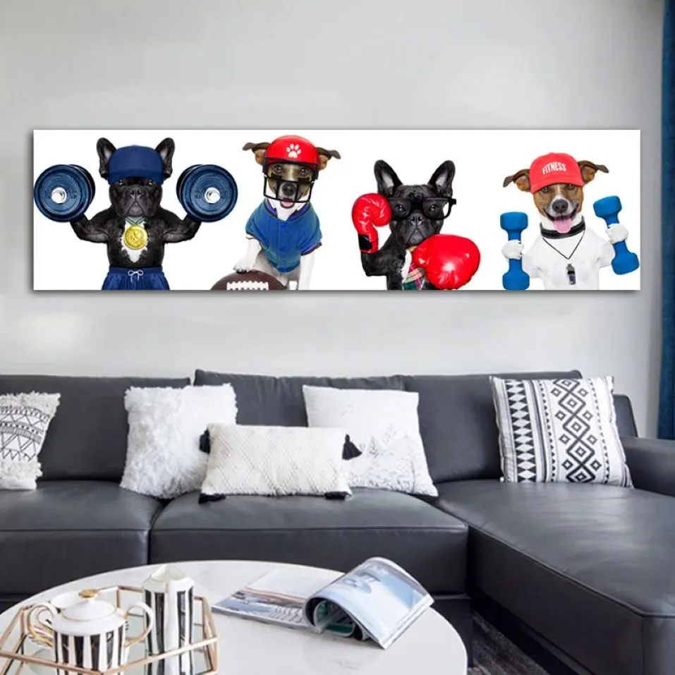 Engraçado dos desenhos animados cão gato cartaz do quarto do miúdo pintura de cabeceira quadros em tela arte parede para sala estar moderna casa decor2843