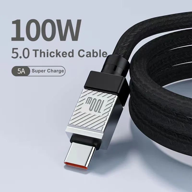 100 Вт Кабель USB Type C Сверхбыстрый зарядный кабель Утолщенный USB C Зарядный кабель Шнур передачи данных для Samsung Realme Huawei P30 Pro Oneplus Poco F3