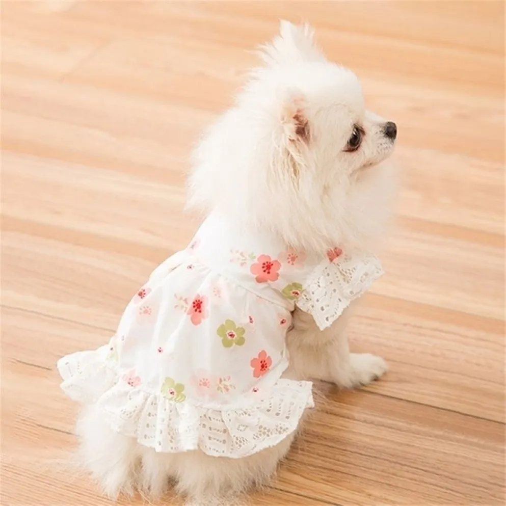 Princess Flower Lace Dress Spring Summer Clothes For Small Party Dog Kjol Valp Pet Costume Pets Outfits LJ2009232863