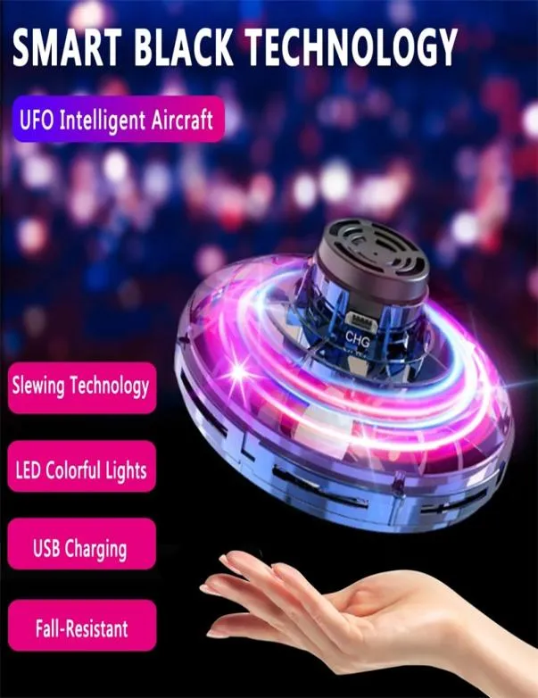 Mini Fingertip Flying Gyro Toy LED Flying Saucer Type Drone Helicopter Manual induktion Fingertips Toys for Adults and Children GI5740360