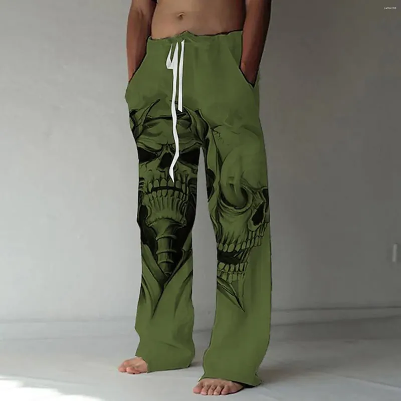 Pantaloni da uomo Pantaloni da uomo in cotone e lino grunge Pantaloni dritti traspiranti leggeri estivi Pantaloni larghi da corsa con coulisse per le vacanze gotiche