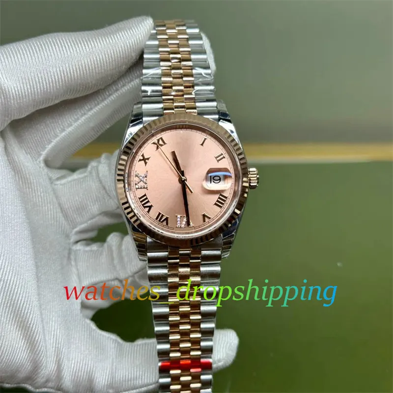 BPF Unisex Watch Roman Dial 36 mm Rose Gold Mens Watches Automatic 2813 Ruch 126234 Dwucie jubileuszowe Bransoletka Luminous BP Fabryka