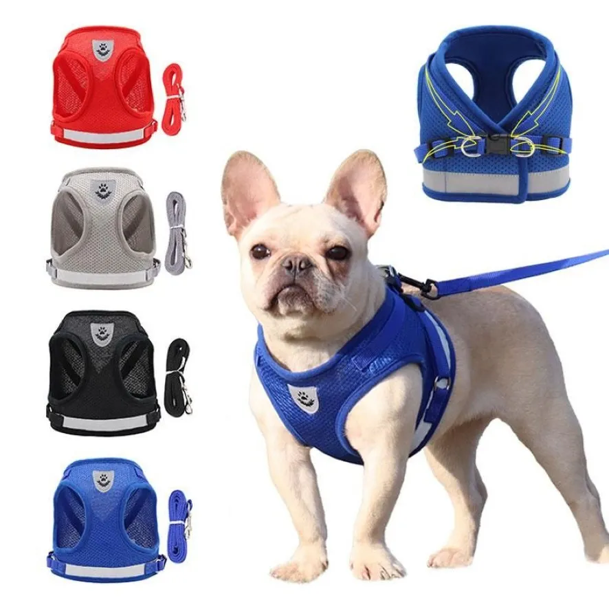 Collares para perros Correas Arneses con correa reflectante ajustable para mascotas al aire libre para perros medianos Accesorios transpirables Diseñador Puppy235A