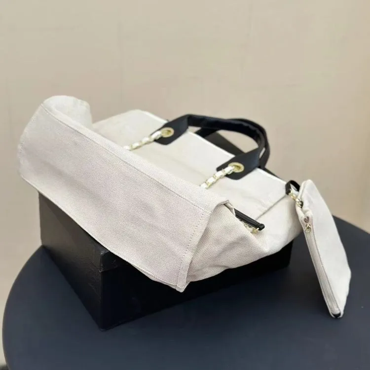 Fashion canvas bag white leather handle designer bag