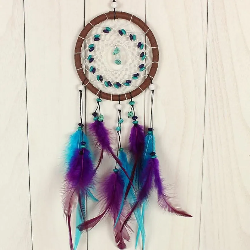 Antique Imitation Dreamcatcher Gift checking Dream Catcher Net With natural stone Feathers Wall Hanging Decoration Ornament GA461242y