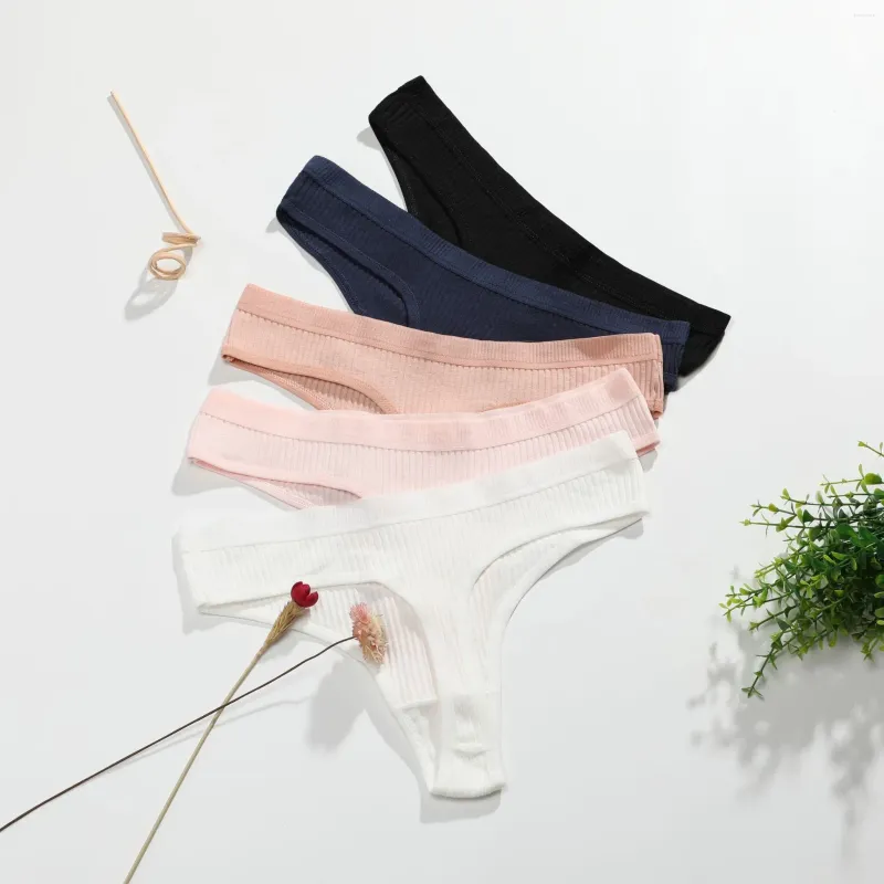 String côtelé sans couture pour femmes, sous-vêtement taille basse, confortable, en coton, sous-vêtements de couleur unie, Lingerie féminine