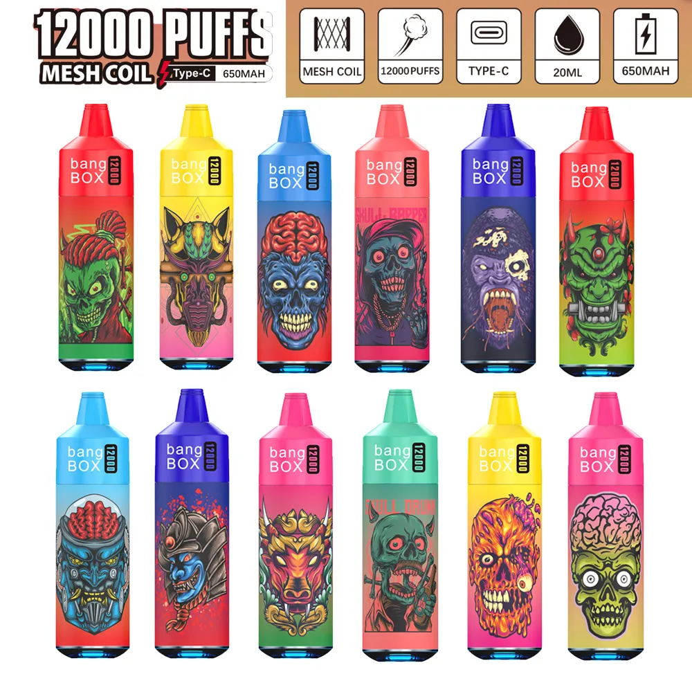 Original BangBOX 12000 Züge E-Zigarette Einweg-Vape 650 mAh wiederaufladbare Batterie nachgefüllt Wagen Puff 9000 10000 Züge Kristall-Vape 2% 3% 5% Mesh-Spule