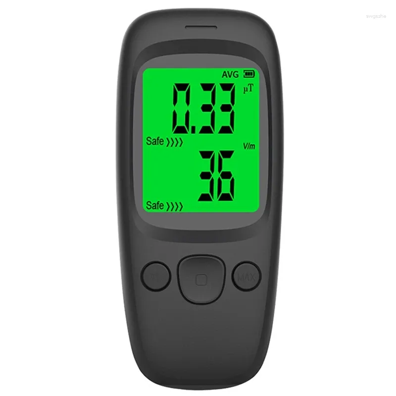 Electromagnetic Radiation Tester Multifunction Digital LCD Detector Temperature For Home Outdoor Black