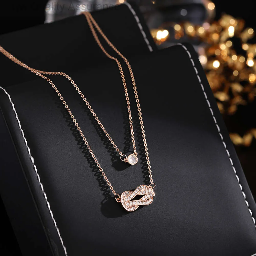 Designer Freds Necklace High Version Rose Gold Deep k Electroplating Full Diamond Knotted Necklace for Womens Double Chain Zircon Korean Version Fashionable Trend