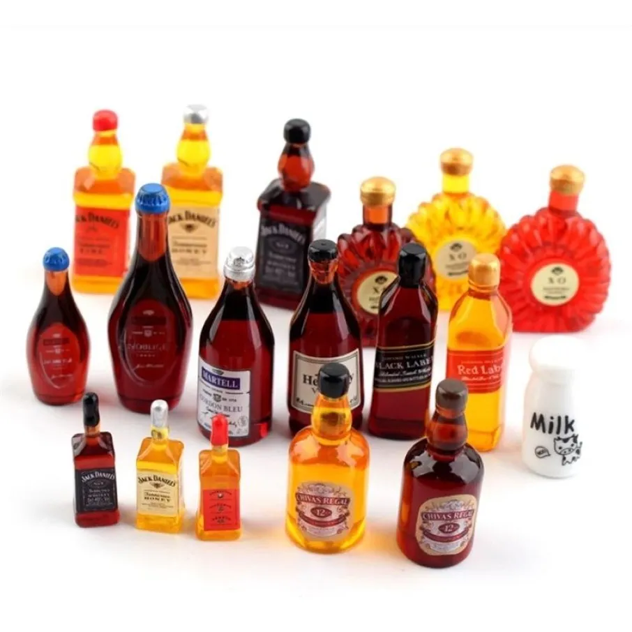 1 12 Dollhouse Miniature Food Mini Resin Bottle Simulation Wine Drinks Model Toys Doll house Kitchen Accessories 210929333i