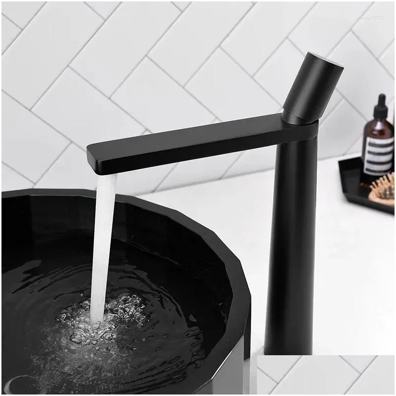 Bathroom Sink Faucets Faucet Mixer Cold Water Waterfall Basin Brass Black White Bath Deck Mounted Washbasin Tap Drop Delivery Home Gar Otbeo