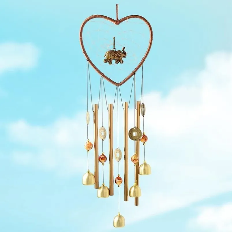 Attrape-rêves en forme d'éléphant en forme de cœur, carillon à vent en métal, pendentif cloche, décoration de jardin de maison, ornements suspendus, artisanat 319y, 1 pièce