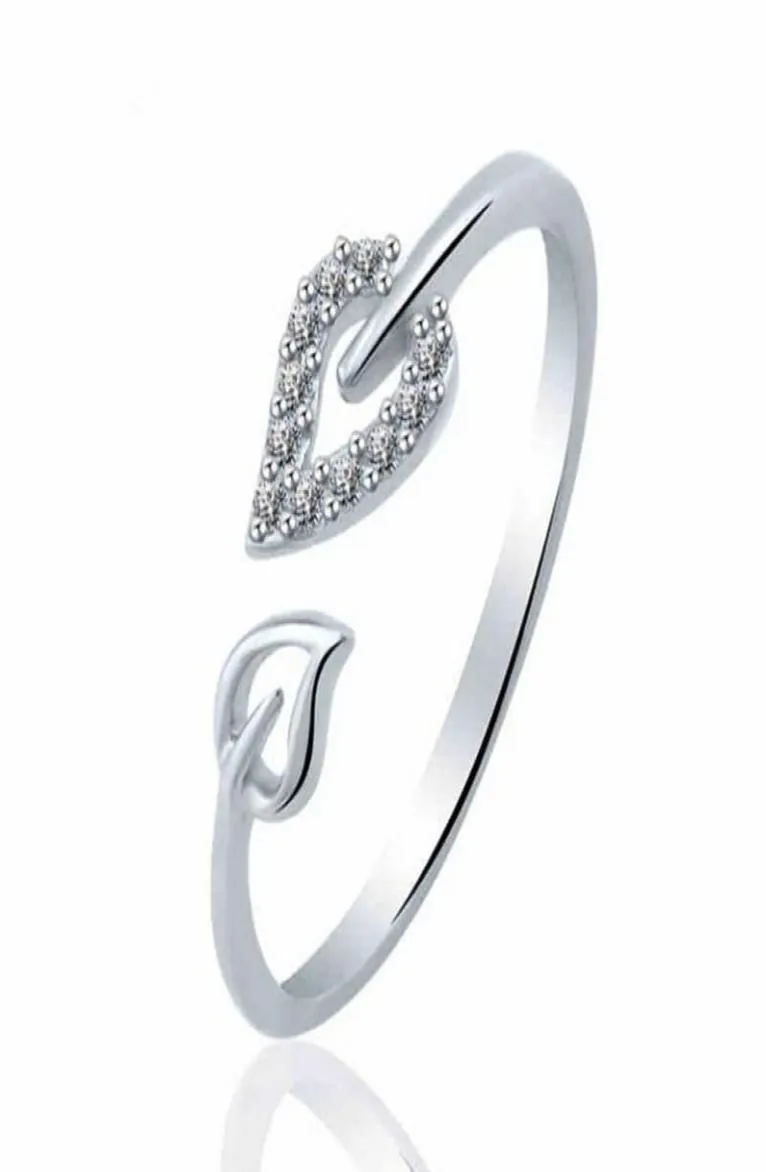 Anéis de casamento Pine Leaf Feather Ring Cut Cubic Zirconia CZ Stone Aberto para Women2695157