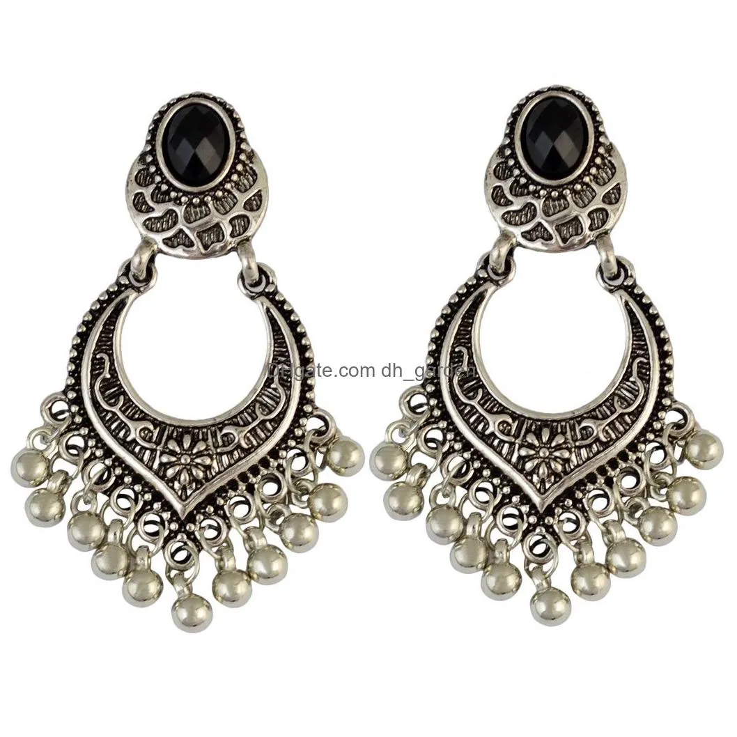 Charm Fashion Bohemian Vintage Gold Sier Plated Carving Drop Shape Dangle Earrings for Women Jewelry Delivery Dhgarden Dhrsp