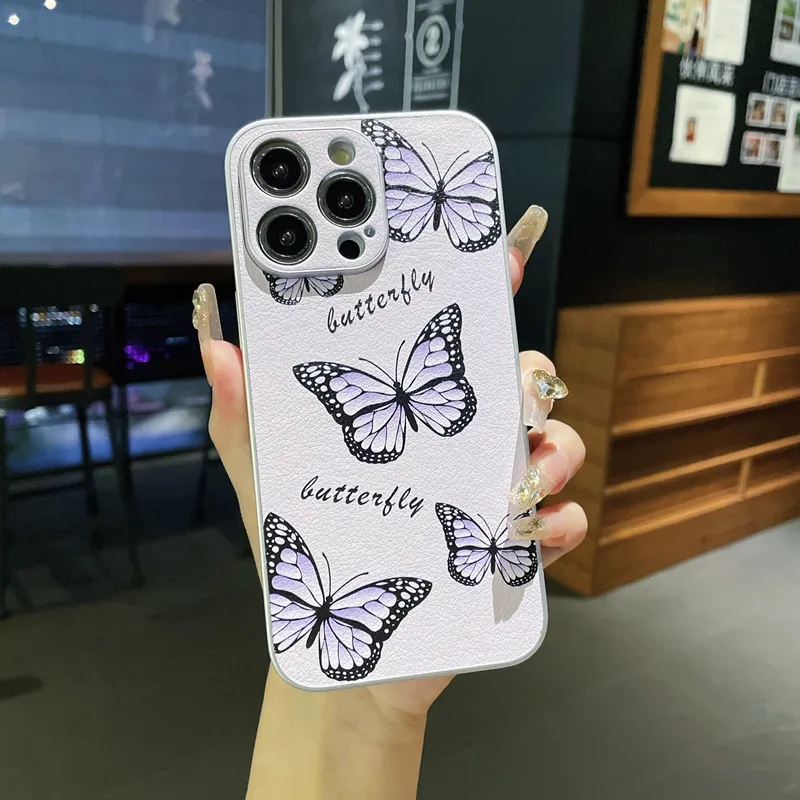 Fashion Flowers Butterfly Obudowy na iPhone 15 plus 14 pro Max 13 12 11 iPhone15 Stylowa róża kwiatowy twardy komputer plastikowy miękki tpu pu skórzany telefon