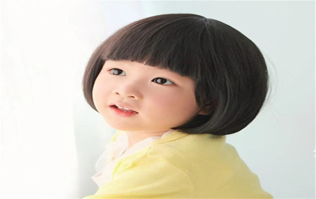 Woodfestival Child Wig Short Black Srtaight syntetiska barn peruker Sdark Brown Hair for Little Girls Kids6628296