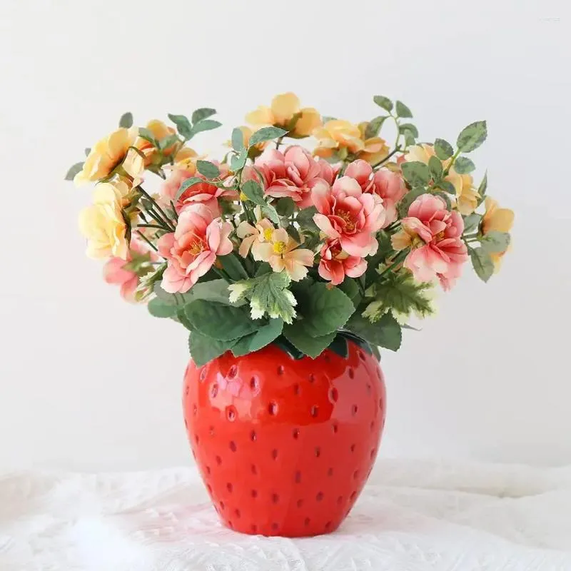 Vasi da tavolo carino forma originale acquacoltura vaso rosso disposizione decorazione vaso in ceramica fragola frutta fiore art