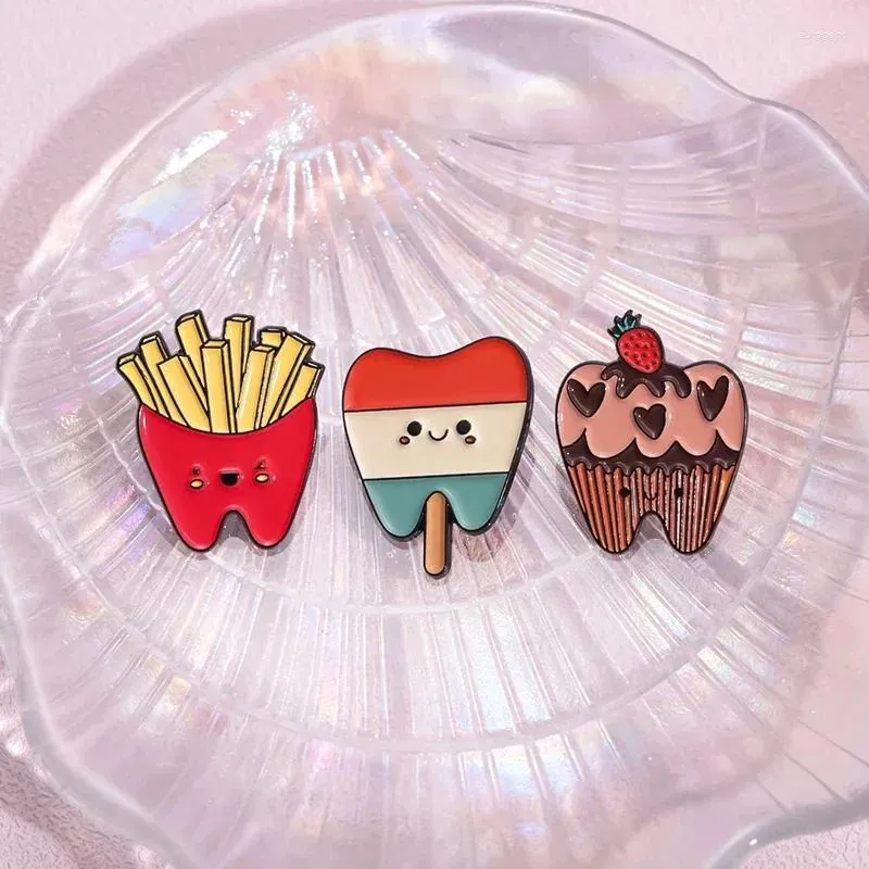 Broches en émail pour dents de beignet, frites, personnalisées, amusantes et créatives, sac à dos à revers, Badge, bijoux cadeaux pour amis