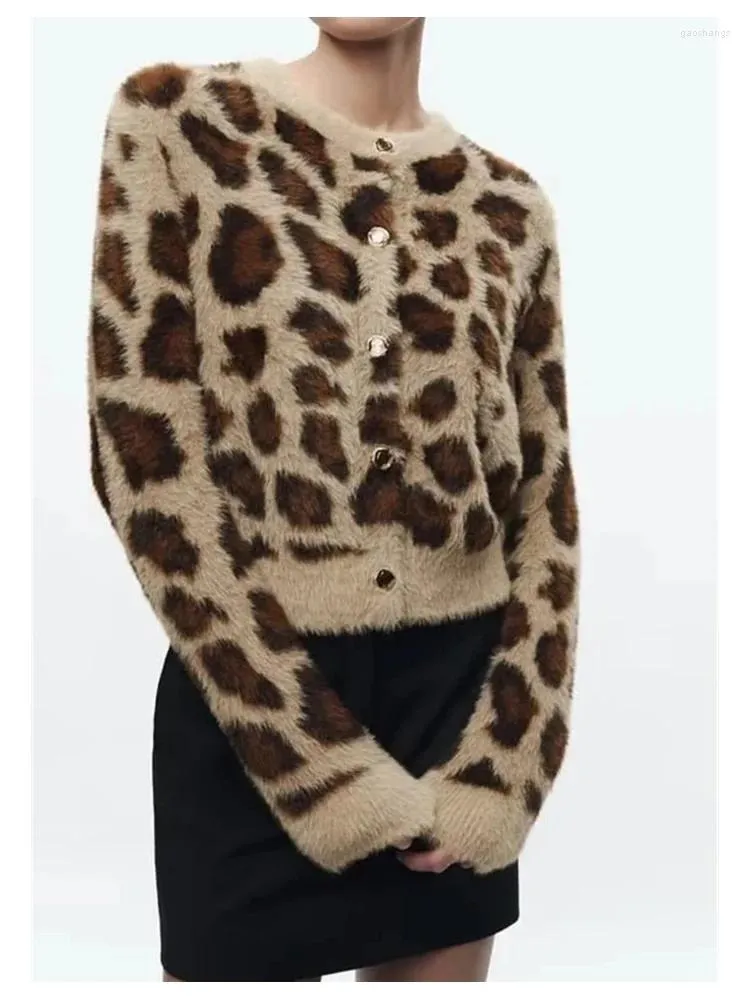 Frauen Pelz Vintage Leopard Druck Damen Gestrickte Pelzigen Lose Strickjacken Weibliche 2024 Herbst Winter Mode Tier Elastische Pullover