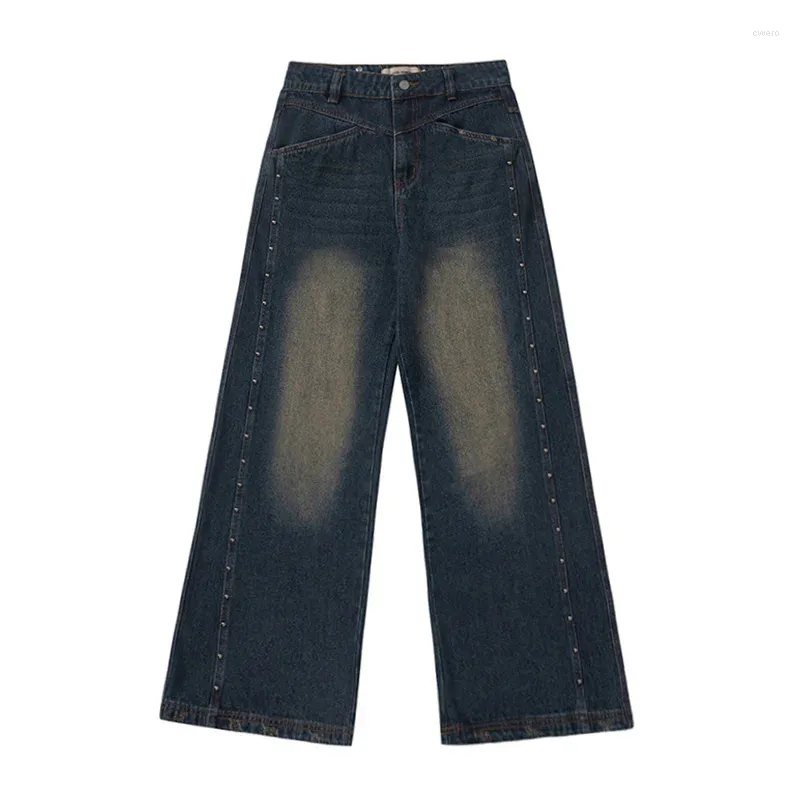 Mäns jeans hiphop baggy streetwear byxor harakuju rivet vintage denim byxor för manlig rak