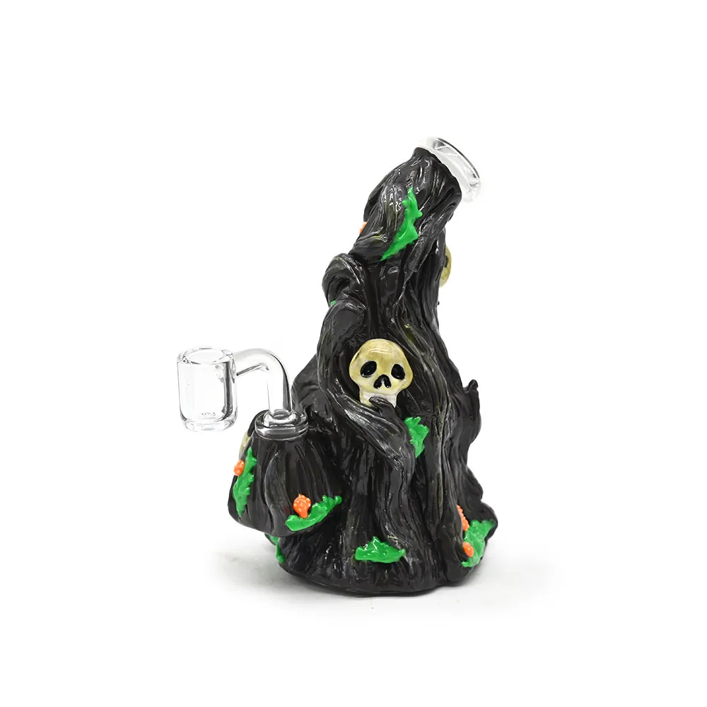 18cm/7in,Festive Decorations Glow In Dark,Polymer Clay Ghost Skull Glass Smoking Item,Borosilicate Glass Bong,Glass Water Pipe With Evil Eye,Glass Hookah