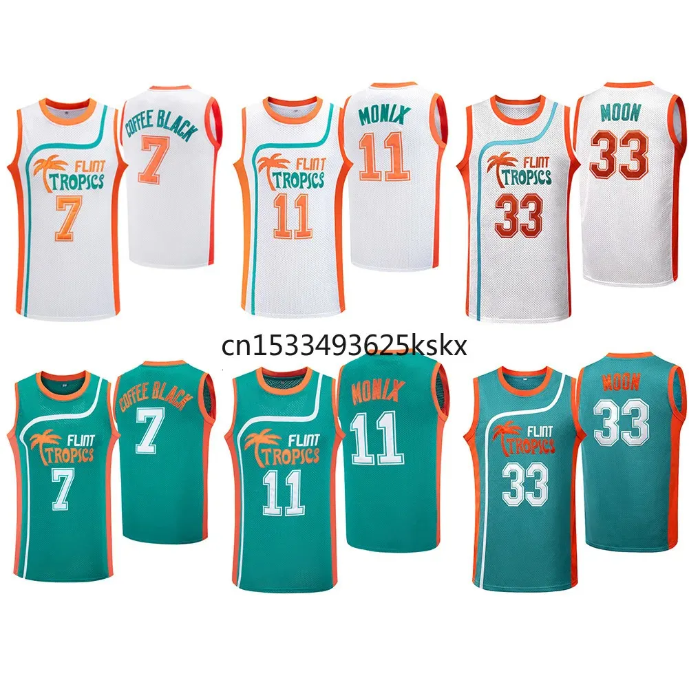 Café noir Jersey 7 Flint Tropics Basketball 33 Jackie Moon chemise de sport 11 Ed Monix film pour hommes taille américaine SXXXL 240306