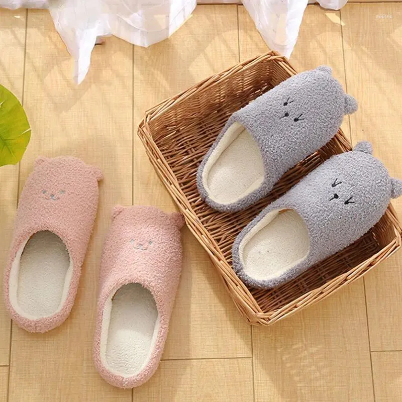 Slippers Suede Winter Warmer Couple Home Anti-slip Mute Cute Bear Candy Color Korean Style Women Slipper Fashion Guest Shoes