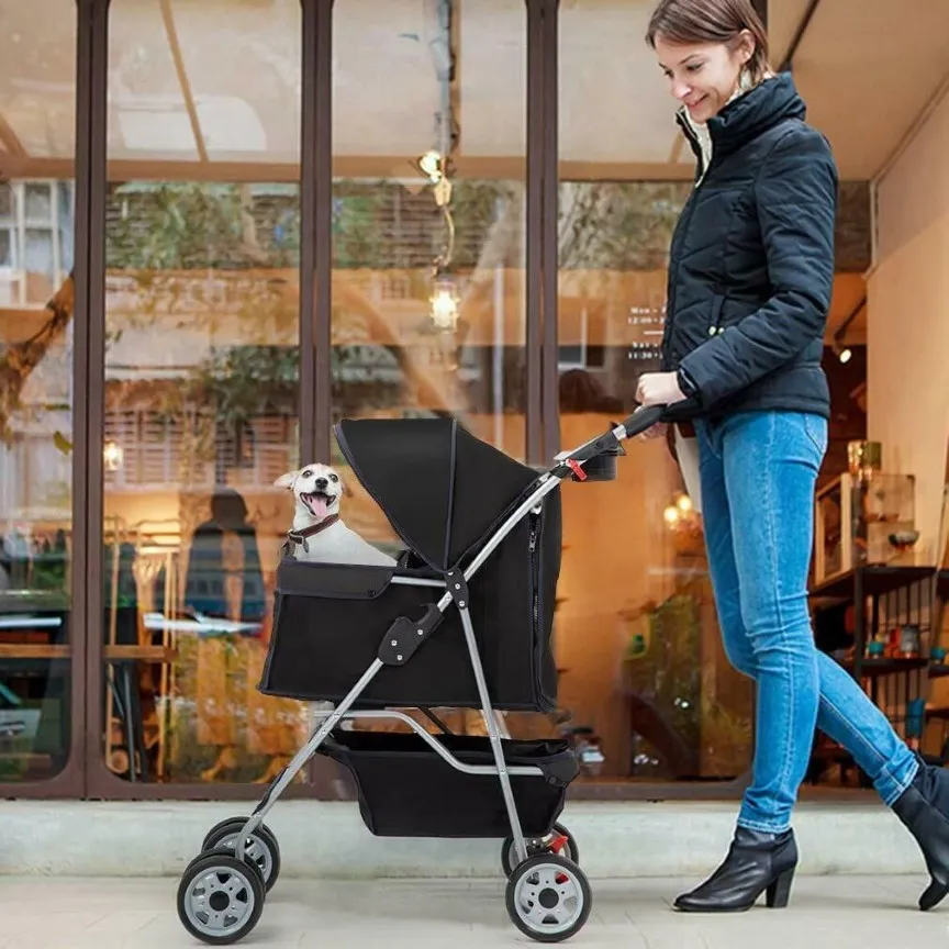 Passeggino per animali domestici a 4 ruote Passeggino per gabbia per cani da viaggio Pieghevole da viaggio 5 colori 04t206E