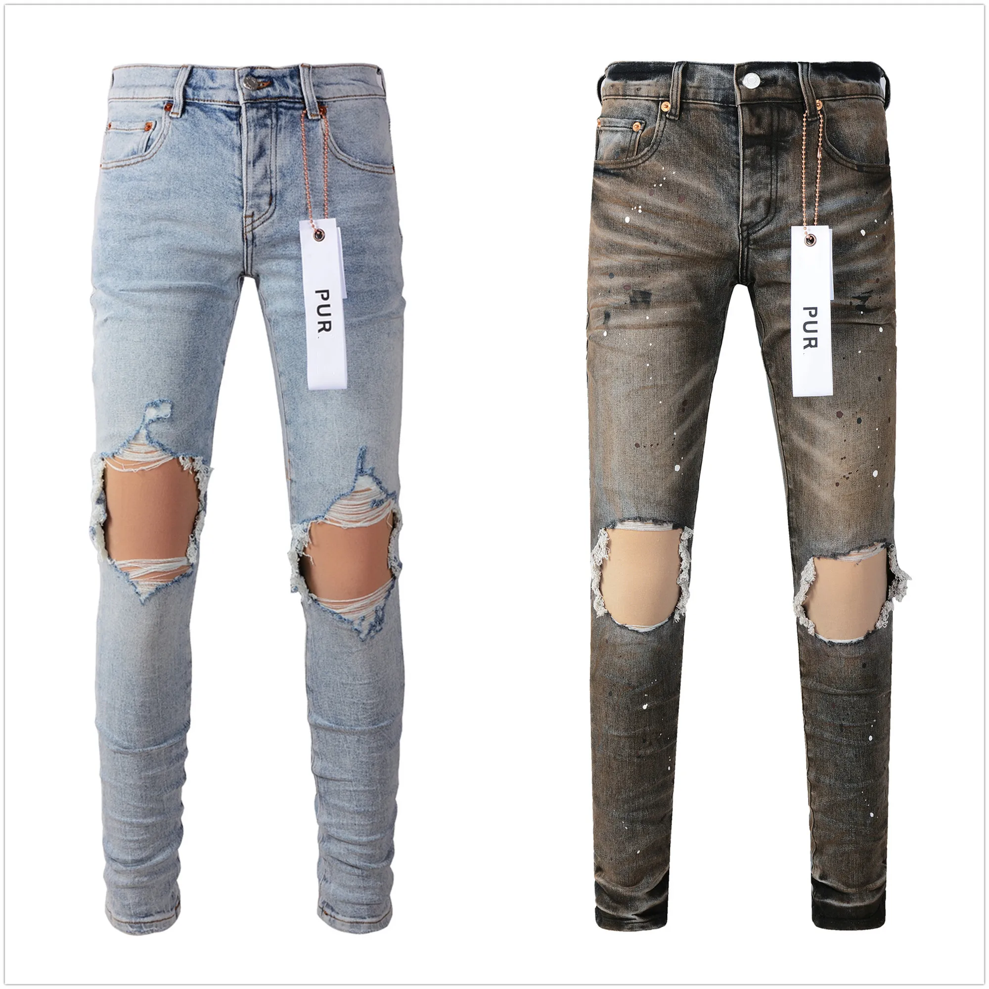 Jeans Purple Jeans Jeans para para hombres Jeans de alta calidad Jeans Jeans de estilo fresco Pant Biker desgastado Biker Black Blue Jean Slim Fit Elastic Elastic Fabrics