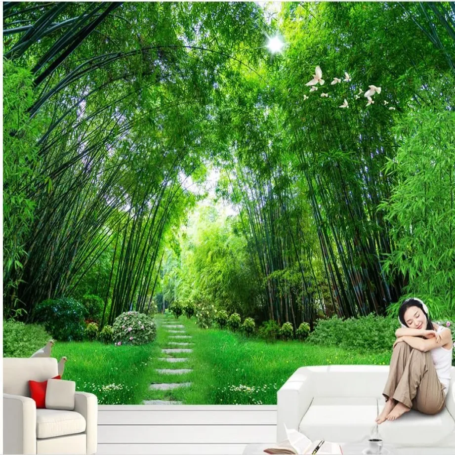 3D Bamboo Sea Forest Tła ścienna ścienna Mural Mural 3D Tapeta 3D Papiery ścienne dla TV Traildrop163c