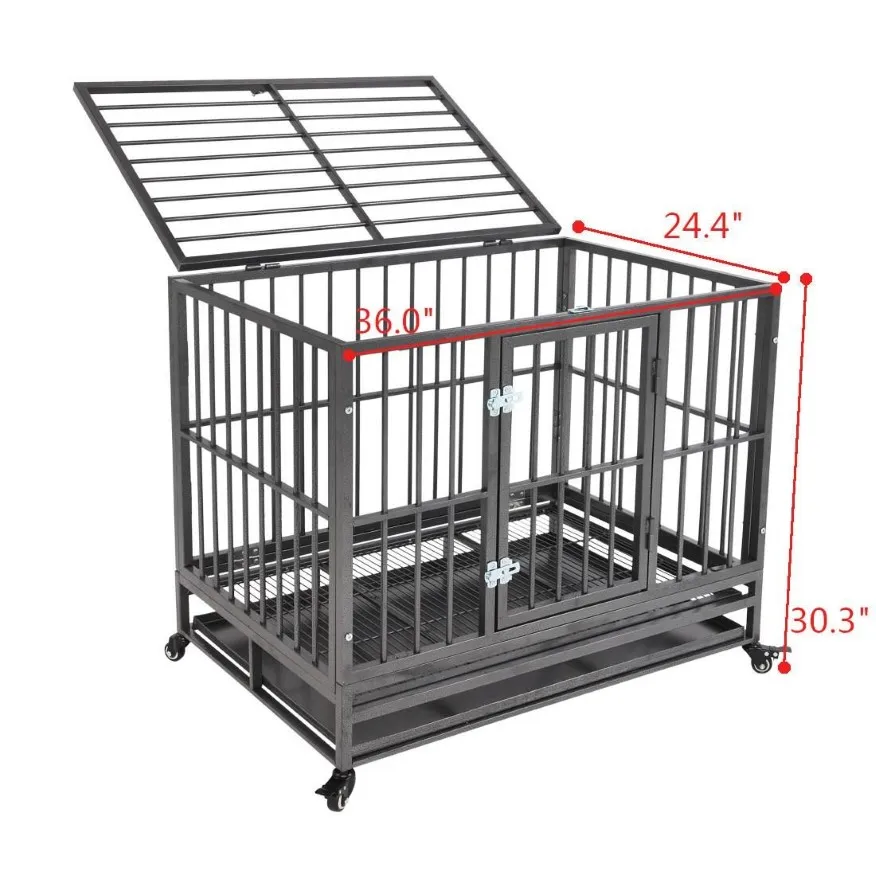 Zwaar uitgevoerde hondenkooi, kratkennel, metalen dierenbox, draagbaar met lade, zilver289S