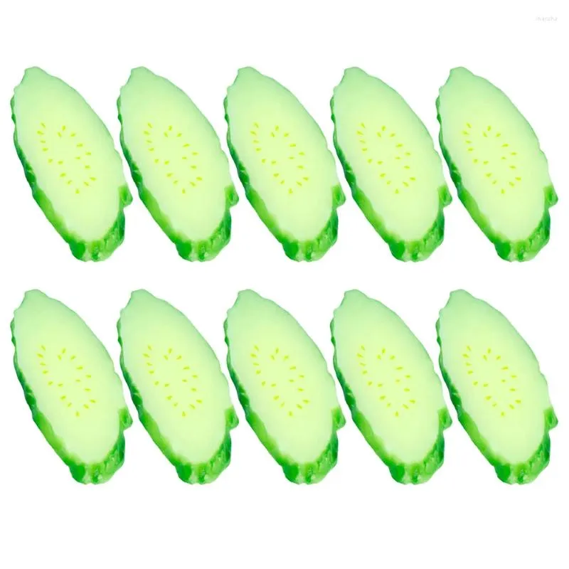 Decoração de festa 10 PCS Simulação Modelos de Fatia de Pepino Loja Lifelike Po Adereços Artificial Verde Vegetal Pvc Fatias Falsas Criança Restaurante